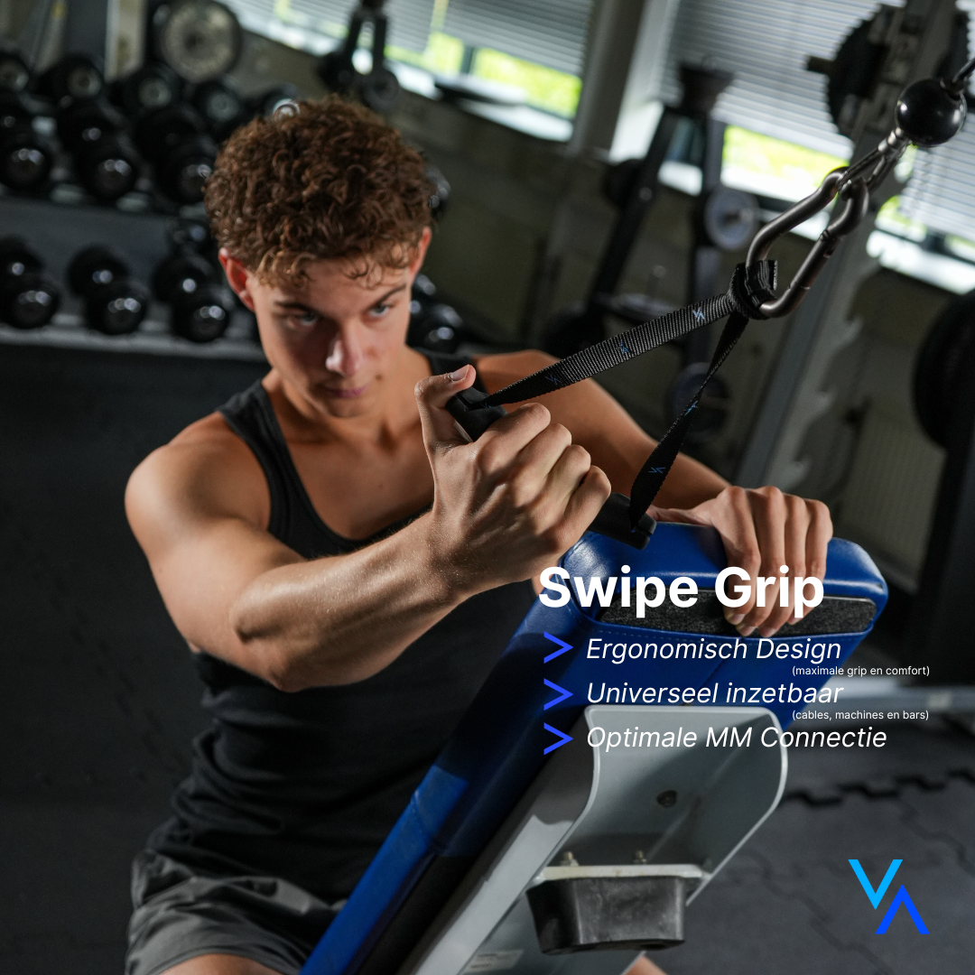 Advantum Swipe Grip met ergonomisch design voor universeel gebruik bij pull day oefeningen op kabelmachine.