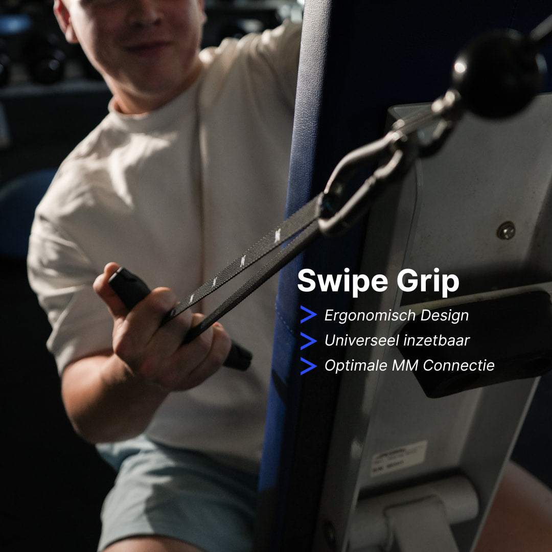 Advantum Swipe Grip met ergonomisch design voor universeel gebruik bij pull day oefeningen op kabelmachine.